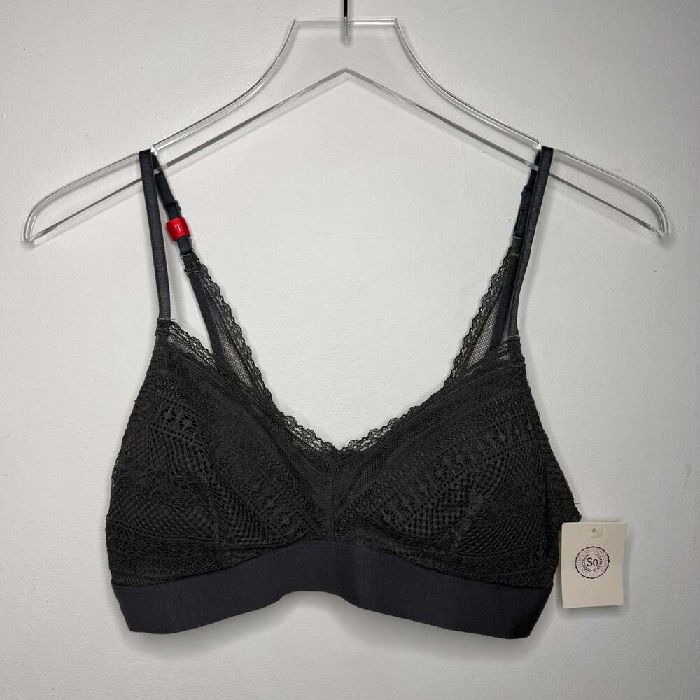 SO y2k Gray Lace Padded Bralette Bra Adjustable Spaghetti Strap — Size Large NWT